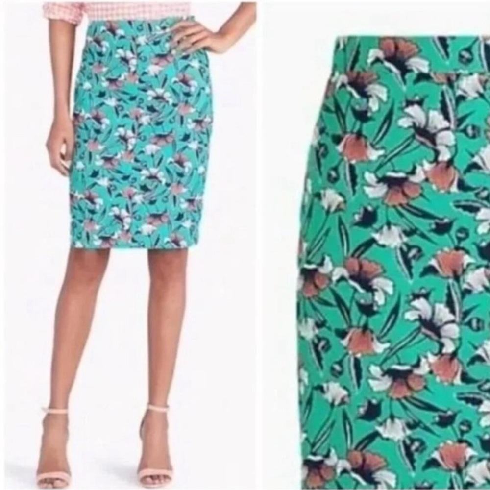J. By J.CREW Emerald Green Poppy Print Loose Weave Pencil Skirt